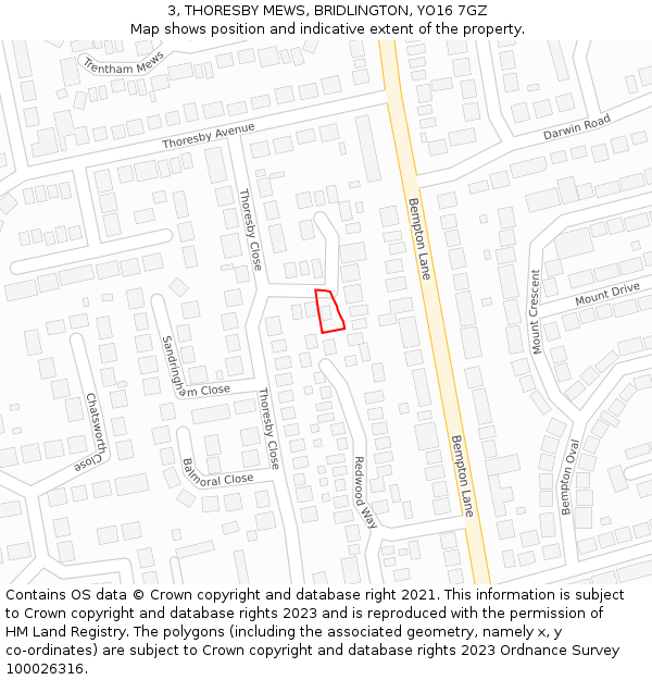 3, THORESBY MEWS, BRIDLINGTON, YO16 7GZ: Location map and indicative extent of plot