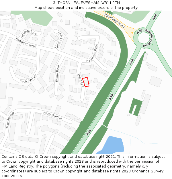 3, THORN LEA, EVESHAM, WR11 1TN: Location map and indicative extent of plot