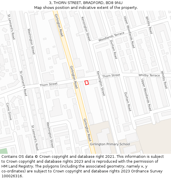 3, THORN STREET, BRADFORD, BD8 9NU: Location map and indicative extent of plot