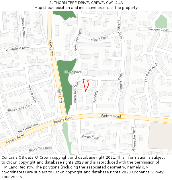 3, THORN TREE DRIVE, CREWE, CW1 4UA: Location map and indicative extent of plot