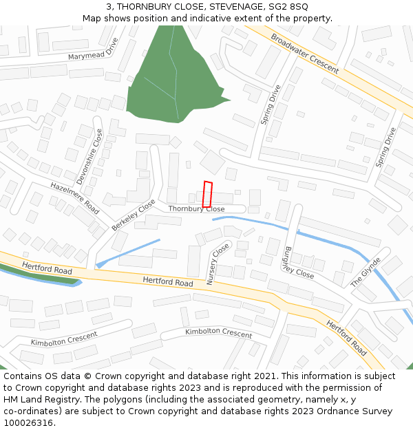 3, THORNBURY CLOSE, STEVENAGE, SG2 8SQ: Location map and indicative extent of plot