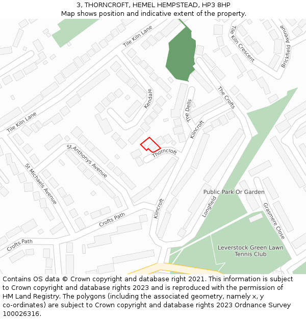 3, THORNCROFT, HEMEL HEMPSTEAD, HP3 8HP: Location map and indicative extent of plot