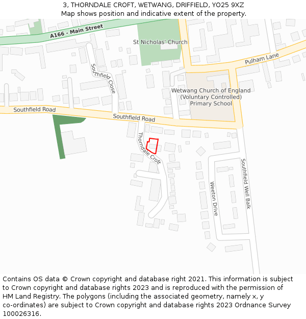 3, THORNDALE CROFT, WETWANG, DRIFFIELD, YO25 9XZ: Location map and indicative extent of plot