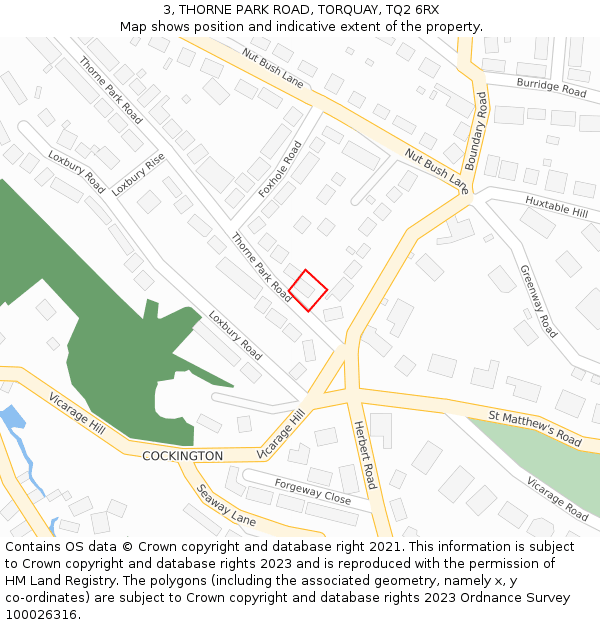 3, THORNE PARK ROAD, TORQUAY, TQ2 6RX: Location map and indicative extent of plot