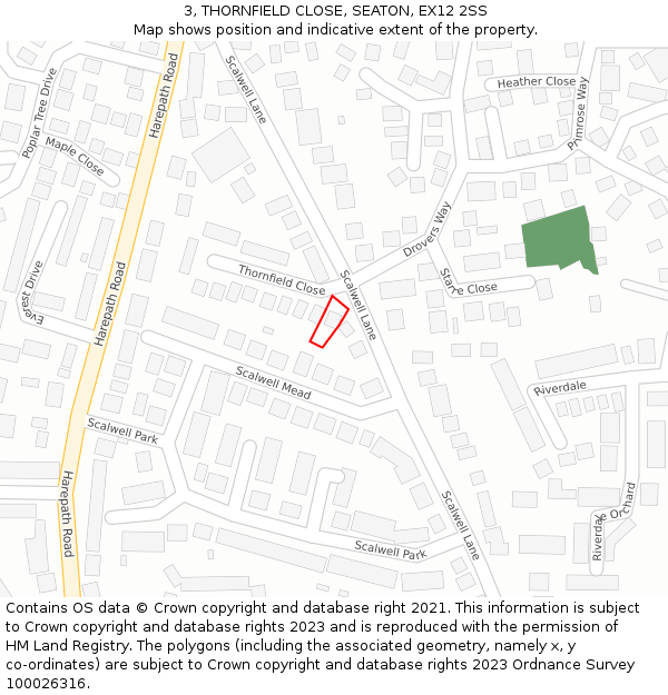 3, THORNFIELD CLOSE, SEATON, EX12 2SS: Location map and indicative extent of plot