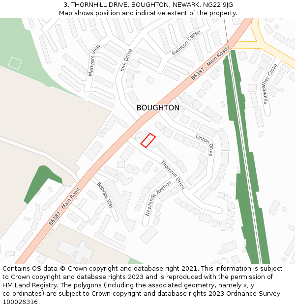 3, THORNHILL DRIVE, BOUGHTON, NEWARK, NG22 9JG: Location map and indicative extent of plot