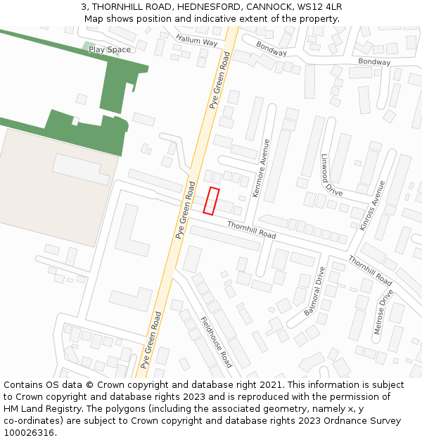 3, THORNHILL ROAD, HEDNESFORD, CANNOCK, WS12 4LR: Location map and indicative extent of plot