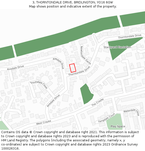 3, THORNTONDALE DRIVE, BRIDLINGTON, YO16 6GW: Location map and indicative extent of plot