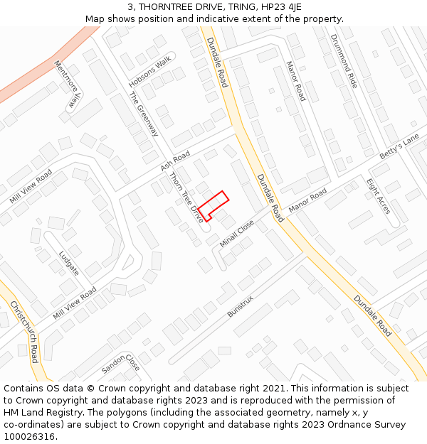 3, THORNTREE DRIVE, TRING, HP23 4JE: Location map and indicative extent of plot