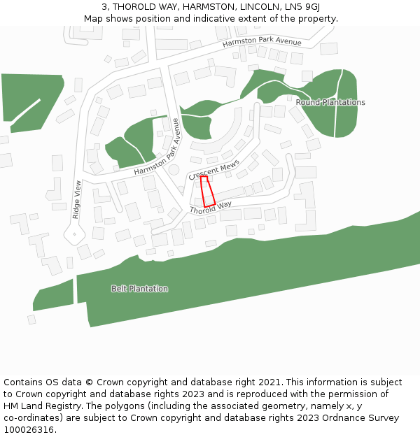 3, THOROLD WAY, HARMSTON, LINCOLN, LN5 9GJ: Location map and indicative extent of plot