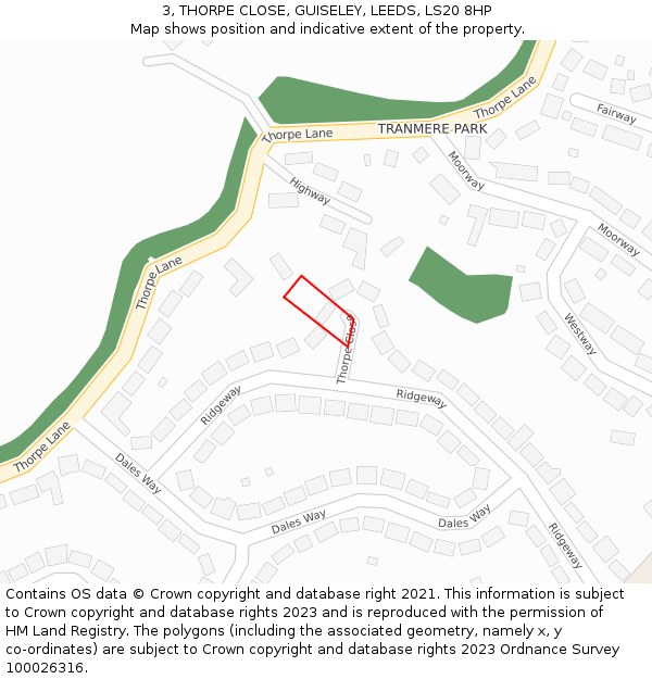 3, THORPE CLOSE, GUISELEY, LEEDS, LS20 8HP: Location map and indicative extent of plot