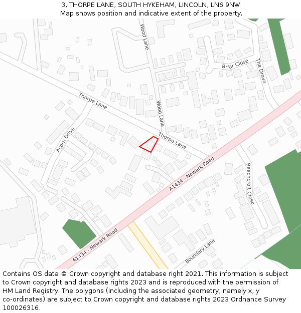 3, THORPE LANE, SOUTH HYKEHAM, LINCOLN, LN6 9NW: Location map and indicative extent of plot