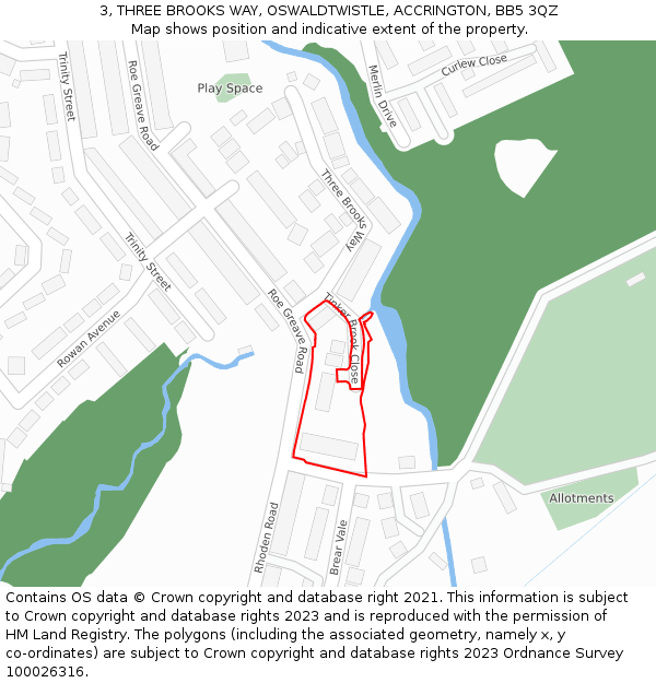 3, THREE BROOKS WAY, OSWALDTWISTLE, ACCRINGTON, BB5 3QZ: Location map and indicative extent of plot