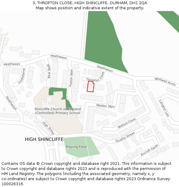 3, THROPTON CLOSE, HIGH SHINCLIFFE, DURHAM, DH1 2QA: Location map and indicative extent of plot