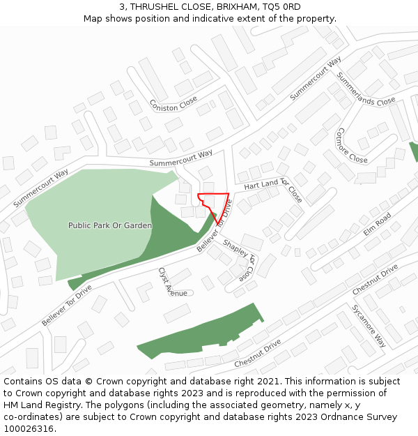 3, THRUSHEL CLOSE, BRIXHAM, TQ5 0RD: Location map and indicative extent of plot