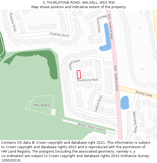 3, THURLSTONE ROAD, WALSALL, WS3 3NX: Location map and indicative extent of plot