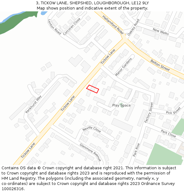 3, TICKOW LANE, SHEPSHED, LOUGHBOROUGH, LE12 9LY: Location map and indicative extent of plot