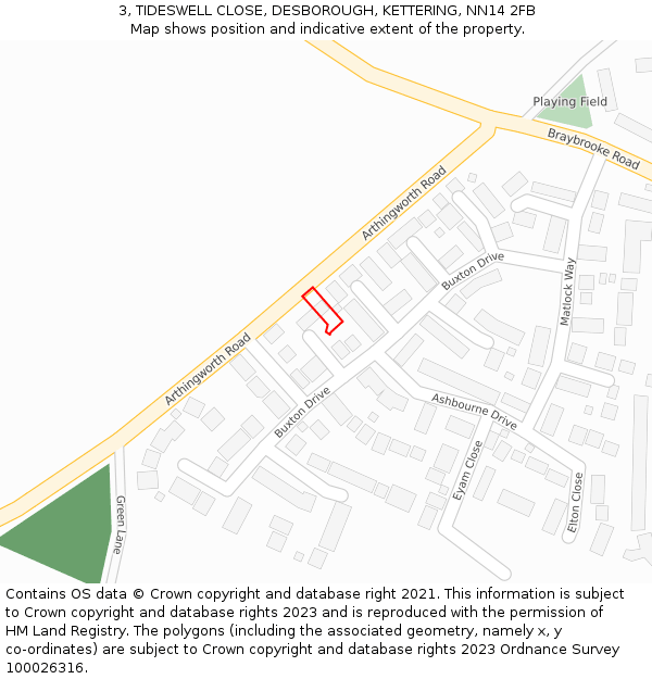 3, TIDESWELL CLOSE, DESBOROUGH, KETTERING, NN14 2FB: Location map and indicative extent of plot