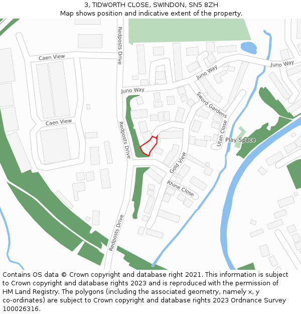 3, TIDWORTH CLOSE, SWINDON, SN5 8ZH: Location map and indicative extent of plot