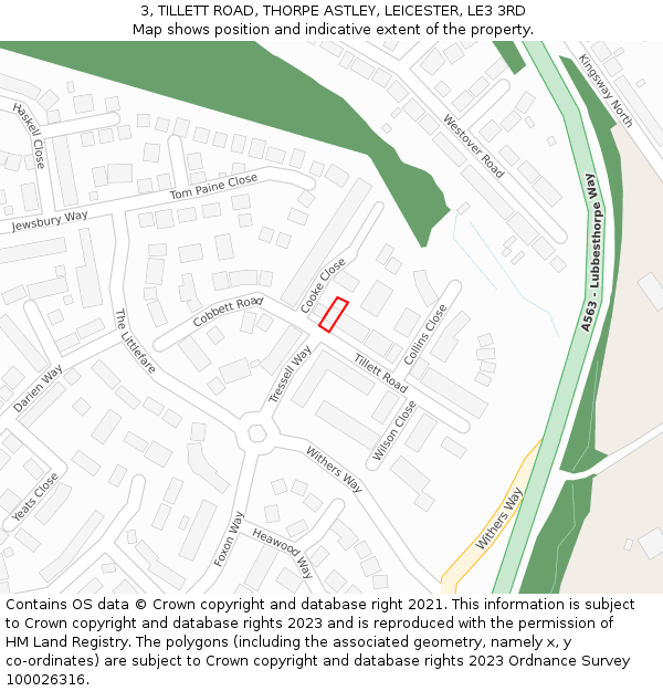 3, TILLETT ROAD, THORPE ASTLEY, LEICESTER, LE3 3RD: Location map and indicative extent of plot