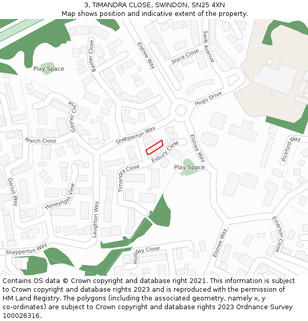 3, TIMANDRA CLOSE, SWINDON, SN25 4XN: Location map and indicative extent of plot