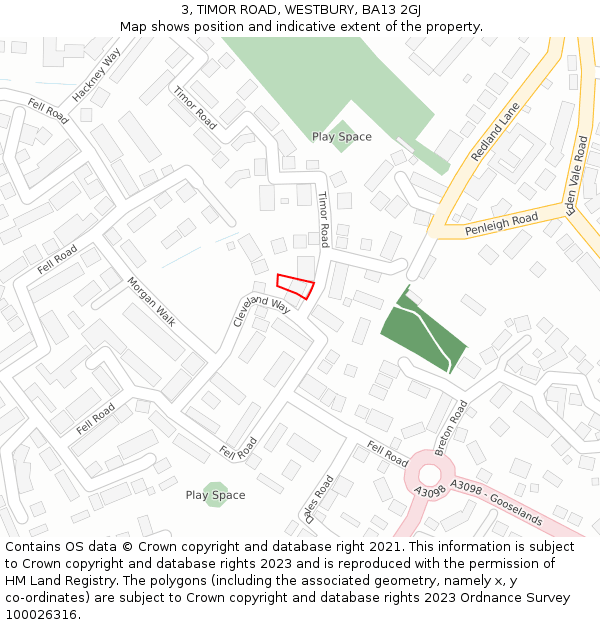 3, TIMOR ROAD, WESTBURY, BA13 2GJ: Location map and indicative extent of plot