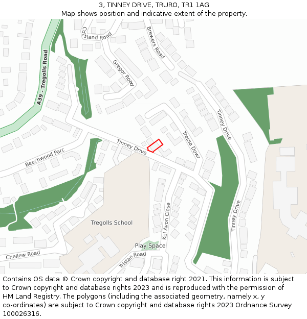 3, TINNEY DRIVE, TRURO, TR1 1AG: Location map and indicative extent of plot