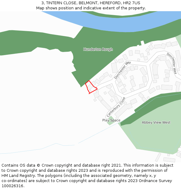 3, TINTERN CLOSE, BELMONT, HEREFORD, HR2 7US: Location map and indicative extent of plot