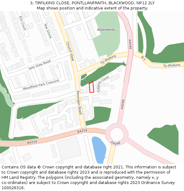 3, TIRFILKINS CLOSE, PONTLLANFRAITH, BLACKWOOD, NP12 2LY: Location map and indicative extent of plot