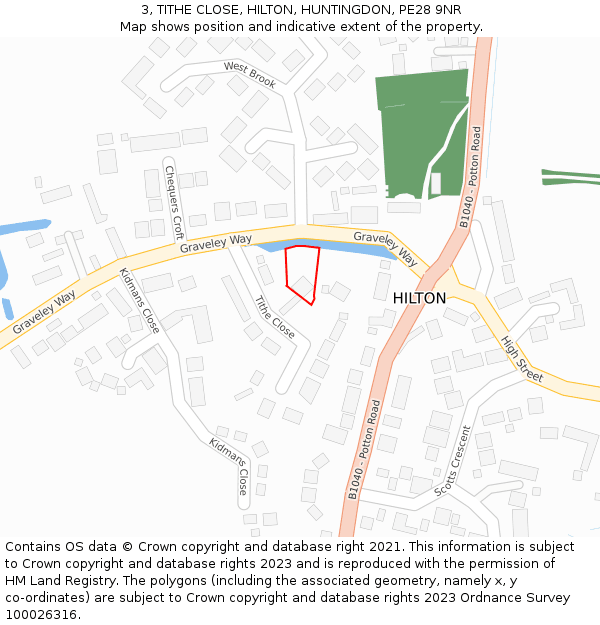 3, TITHE CLOSE, HILTON, HUNTINGDON, PE28 9NR: Location map and indicative extent of plot