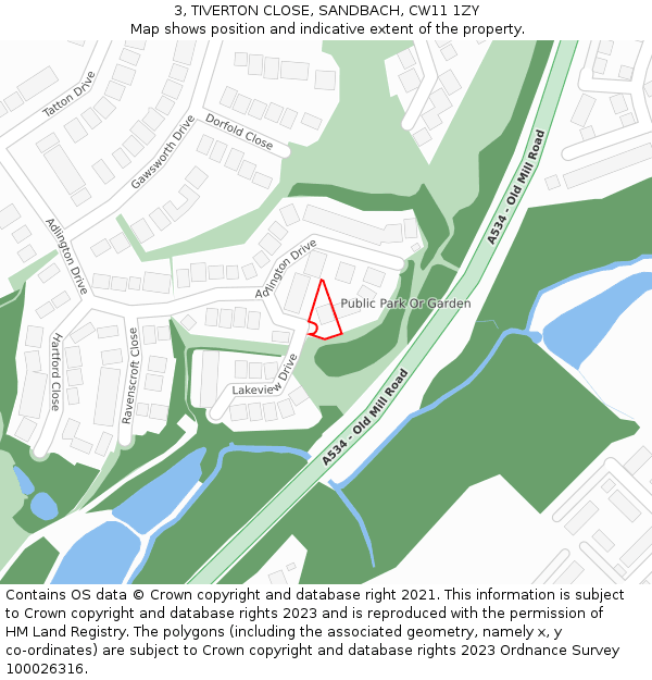 3, TIVERTON CLOSE, SANDBACH, CW11 1ZY: Location map and indicative extent of plot