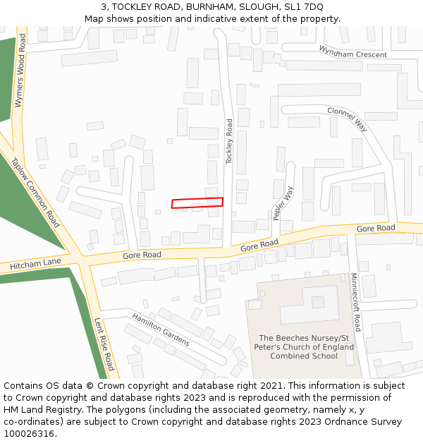 3, TOCKLEY ROAD, BURNHAM, SLOUGH, SL1 7DQ: Location map and indicative extent of plot