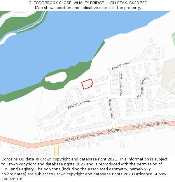 3, TODDBROOK CLOSE, WHALEY BRIDGE, HIGH PEAK, SK23 7EF: Location map and indicative extent of plot