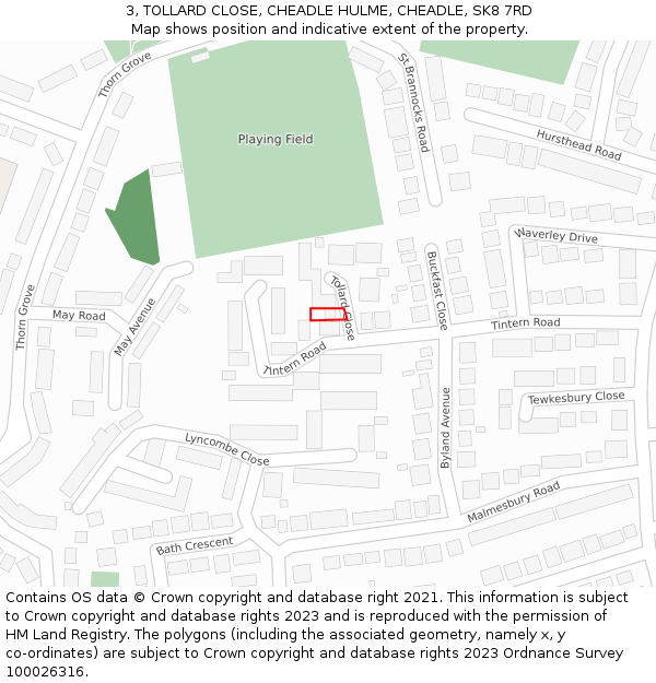 3, TOLLARD CLOSE, CHEADLE HULME, CHEADLE, SK8 7RD: Location map and indicative extent of plot