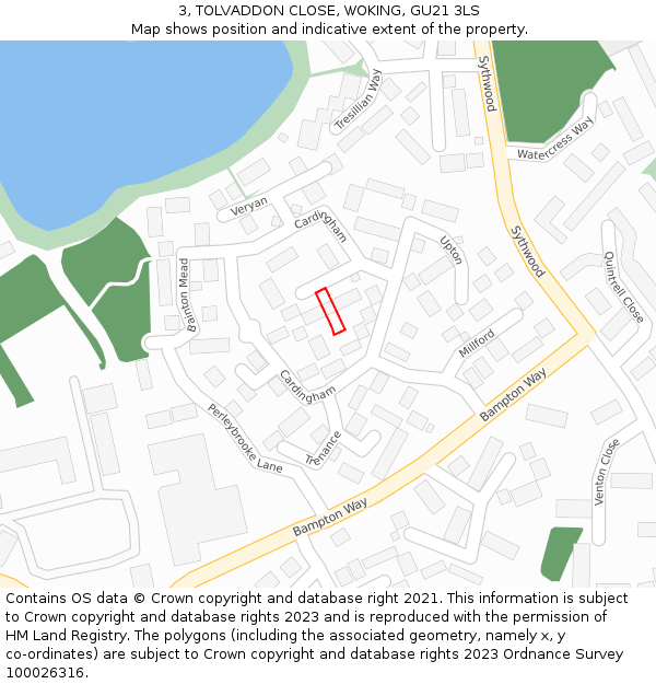 3, TOLVADDON CLOSE, WOKING, GU21 3LS: Location map and indicative extent of plot