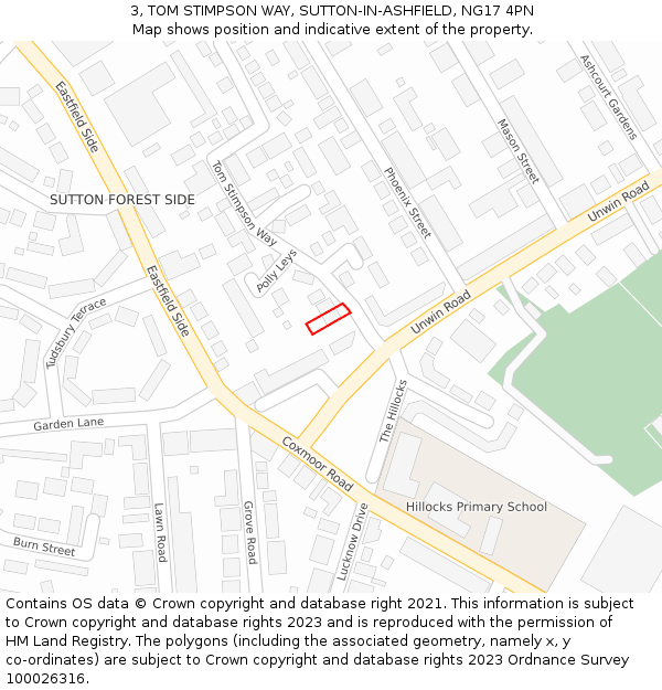 3, TOM STIMPSON WAY, SUTTON-IN-ASHFIELD, NG17 4PN: Location map and indicative extent of plot