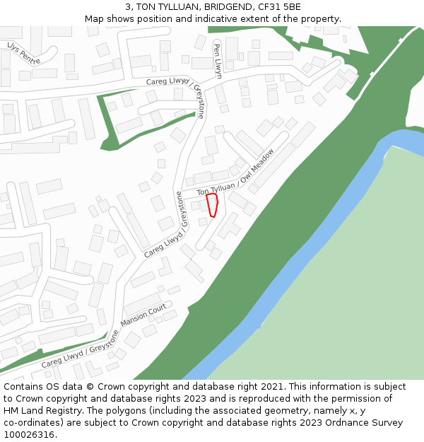 3, TON TYLLUAN, BRIDGEND, CF31 5BE: Location map and indicative extent of plot