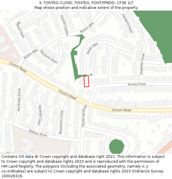 3, TONTEG CLOSE, TONTEG, PONTYPRIDD, CF38 1LT: Location map and indicative extent of plot