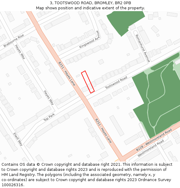 3, TOOTSWOOD ROAD, BROMLEY, BR2 0PB: Location map and indicative extent of plot