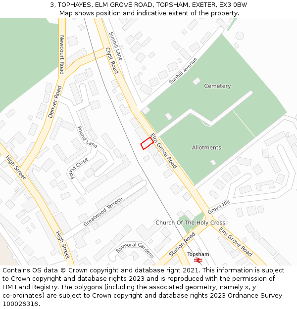 3, TOPHAYES, ELM GROVE ROAD, TOPSHAM, EXETER, EX3 0BW: Location map and indicative extent of plot