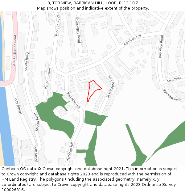3, TOR VIEW, BARBICAN HILL, LOOE, PL13 1DZ: Location map and indicative extent of plot