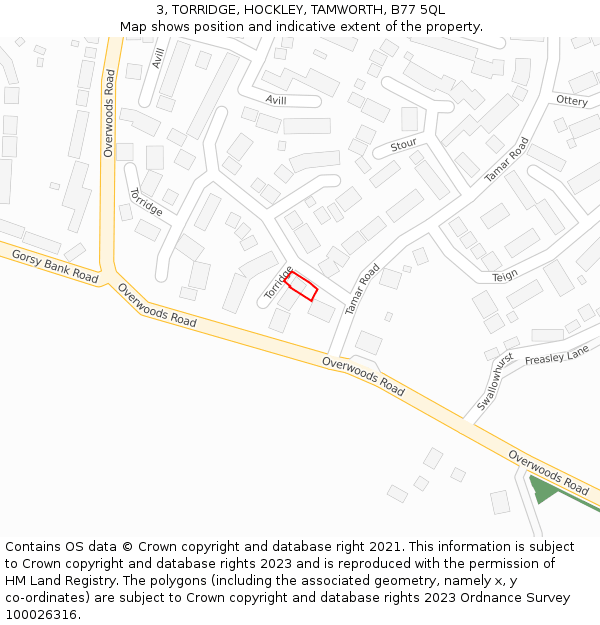 3, TORRIDGE, HOCKLEY, TAMWORTH, B77 5QL: Location map and indicative extent of plot