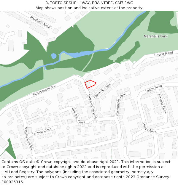 3, TORTOISESHELL WAY, BRAINTREE, CM7 1WG: Location map and indicative extent of plot