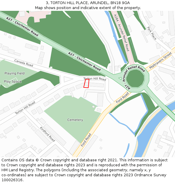 3, TORTON HILL PLACE, ARUNDEL, BN18 9GA: Location map and indicative extent of plot