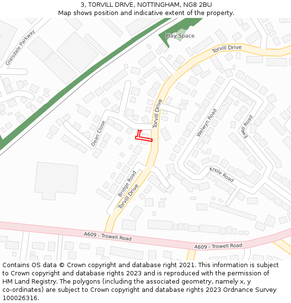3, TORVILL DRIVE, NOTTINGHAM, NG8 2BU: Location map and indicative extent of plot