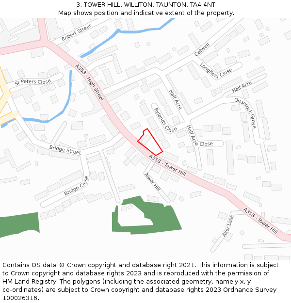 3, TOWER HILL, WILLITON, TAUNTON, TA4 4NT: Location map and indicative extent of plot