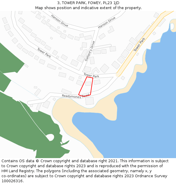 3, TOWER PARK, FOWEY, PL23 1JD: Location map and indicative extent of plot