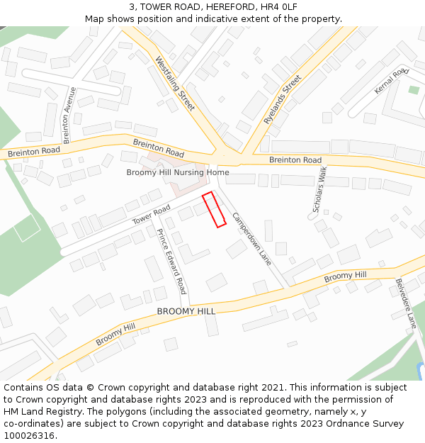 3, TOWER ROAD, HEREFORD, HR4 0LF: Location map and indicative extent of plot