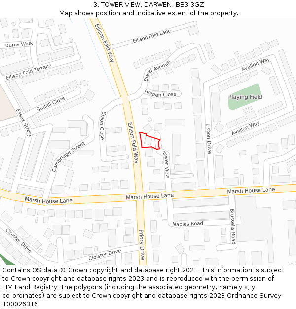 3, TOWER VIEW, DARWEN, BB3 3GZ: Location map and indicative extent of plot
