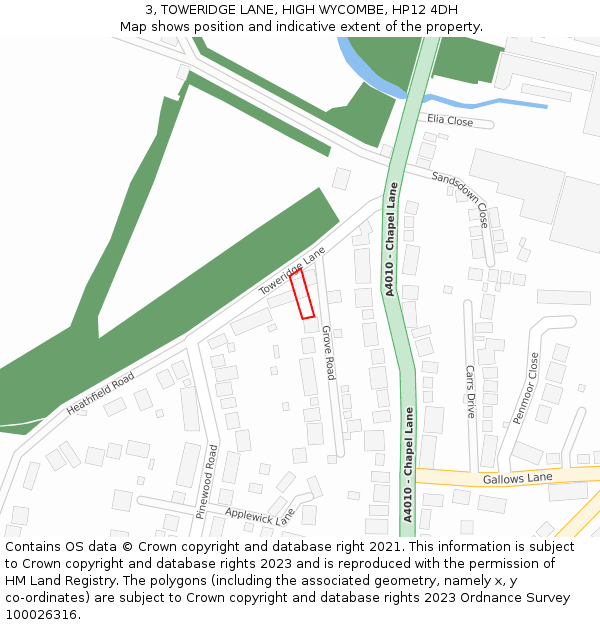 3, TOWERIDGE LANE, HIGH WYCOMBE, HP12 4DH: Location map and indicative extent of plot